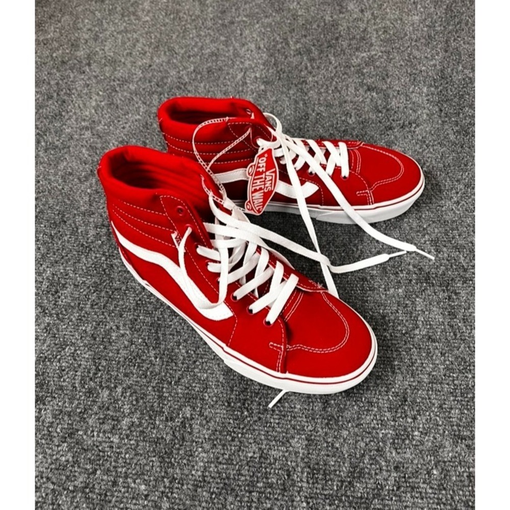 Vans Sk8-Hi Womens Red‎ True white Canvas Skate Shoes Sneakers Size 9.5